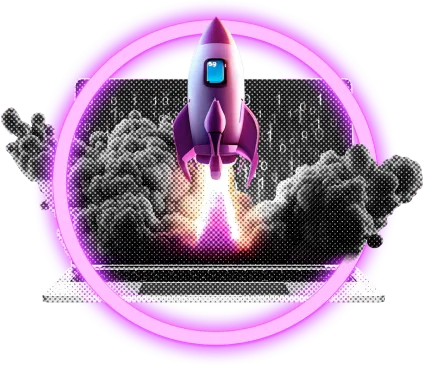 Digital rocket blasting off out of a laptop showing how our websites can help your business take off